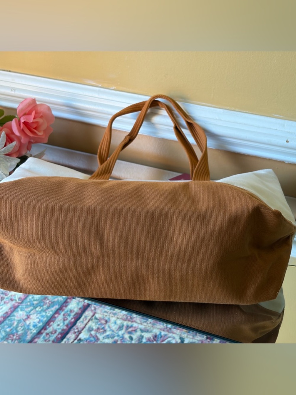 Ralph Lauren Canvas Tote in Cream and Tan - Picture 8 of 10